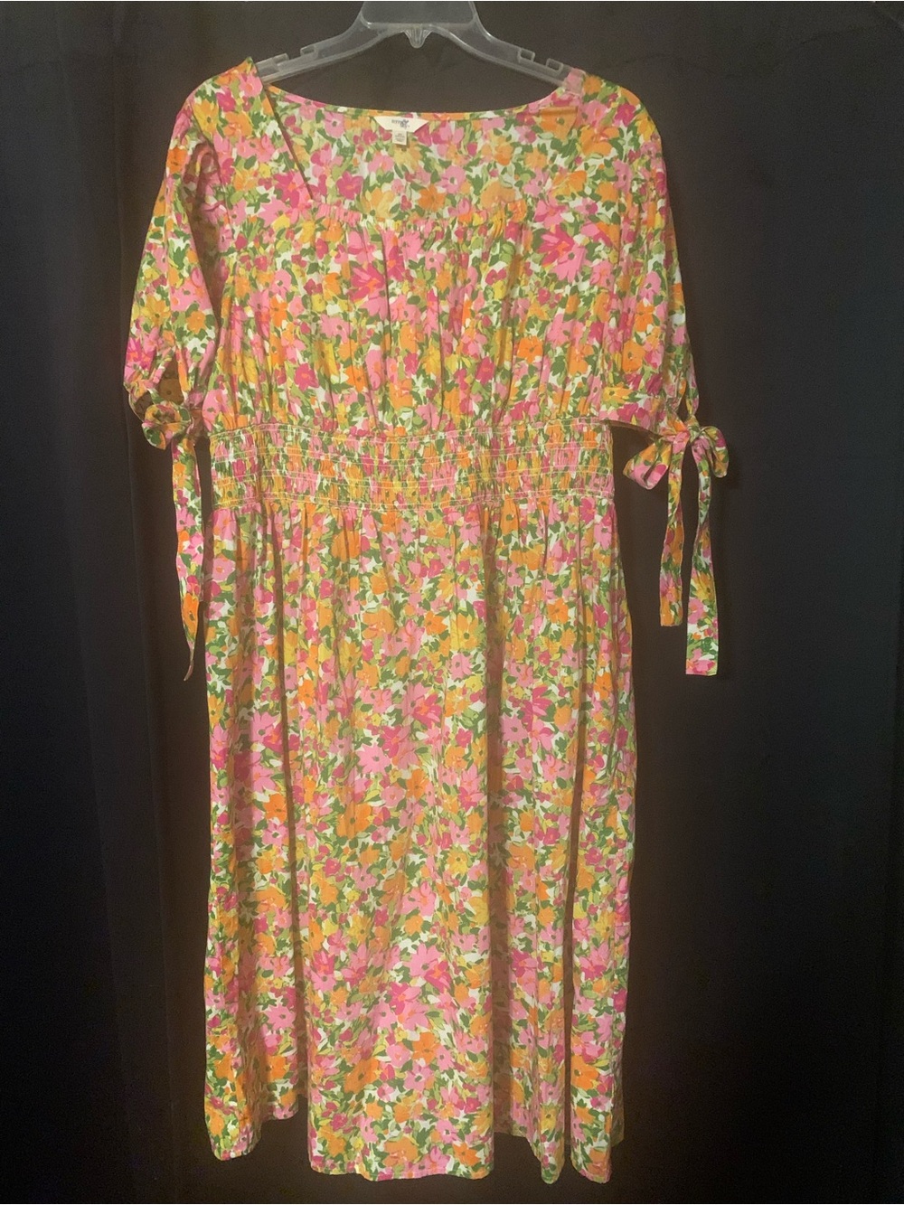 Terra & Sky Pink, Orange and Green Floral Smocked Waist Midi Dress
